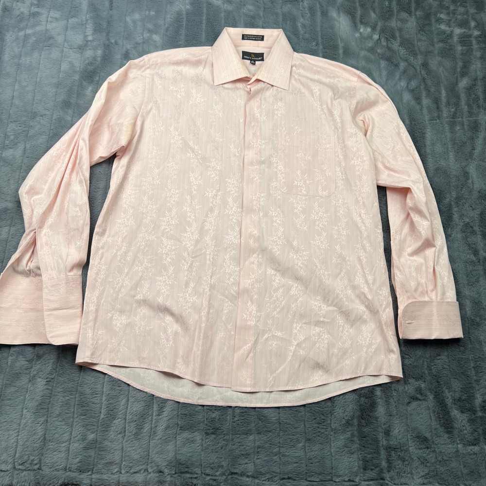Stacy Adams Mens Pink Floral Jacquard Dress Shirt 16.5 34/35 French Cuff 11800